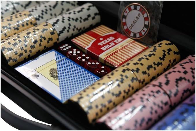 THUNDERBAY 13.5 Gram 300 Clay Composite Poker Chips Set with Aluminum Case, Two Decks of Playing Cards, One Metal Dealer Button&5 Dices for Poker, Texas Hold'em, Blackjack, Casino Games at Home