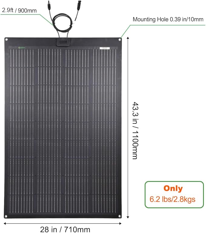 Lensunsolar 150W 12V ETFE Black Flexible Solar Panel, 43.3x28in, PERC 9BB 23.5%+ Efficiency Mono Solar Cells, for Campers, RVs, Boats,Camping, Tent