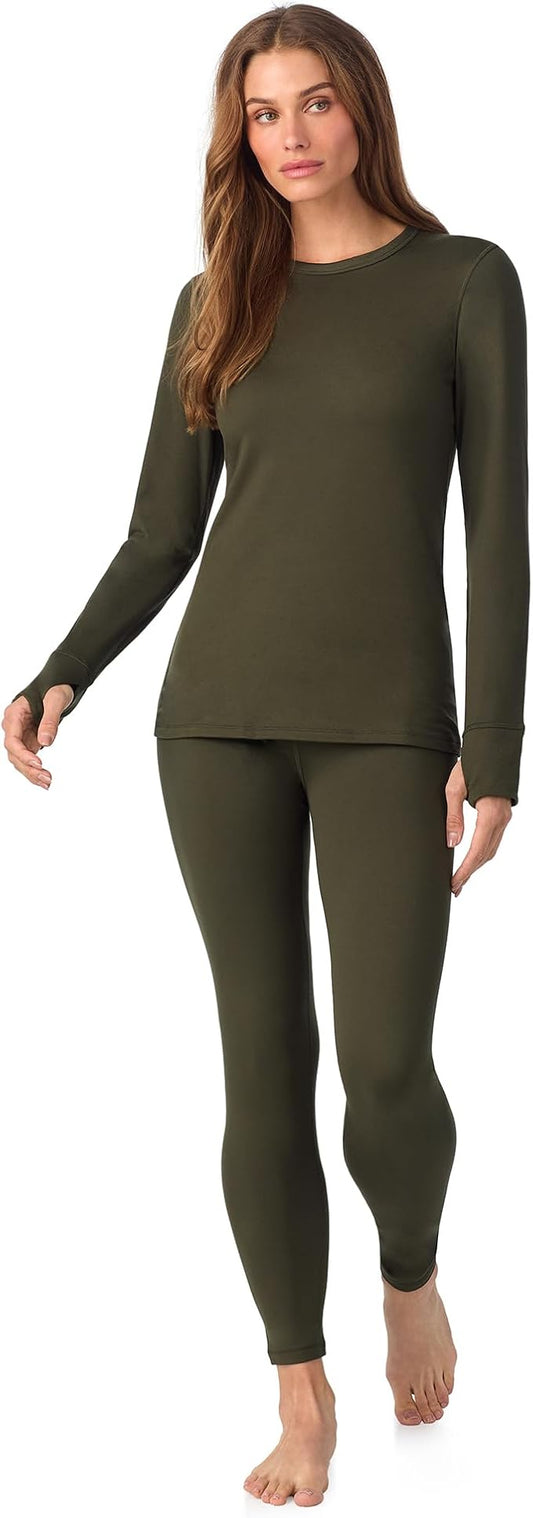 Cuddl Duds Womens Fleece Lined Thermal Base Layer Set – Long Sleeve Shirt & Leggings for Cold Weather – Lounge Set for Women