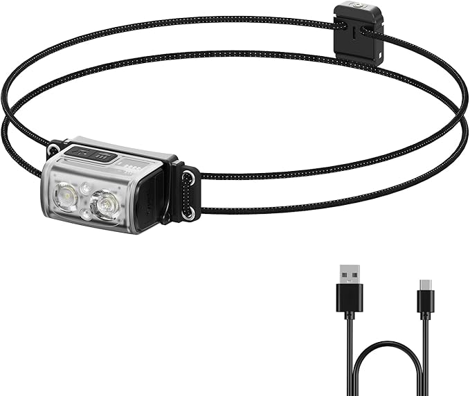 FLEXTAILGEAR Ultra Lightweight Headlamp, 600 Lumen USB-C Rechargeable Headlamp with White Red Light, Adjustable Headband, for Camping, Back Packing, Hiking and Fishing