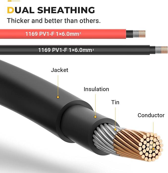 BougeRV 30 Feet 10AWG Solar Wire Solar Panel Wire Pure Copper Wire (30FT Red + 30FT Black)