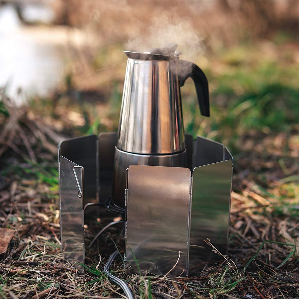 Camp Stove Windscreen, Ohuhu Camping Stove Windscreen 10 Plates Aluminum Folding Portable Camping