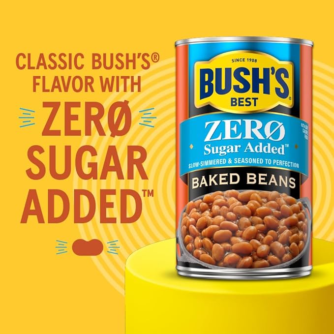 BUSH'S BEST 8.1 oz Canned Zero Sugar Added Baked Beans, Source of Plant Based Protein and Fiber, Low Fat, Gluten Free, (Pack of 12)