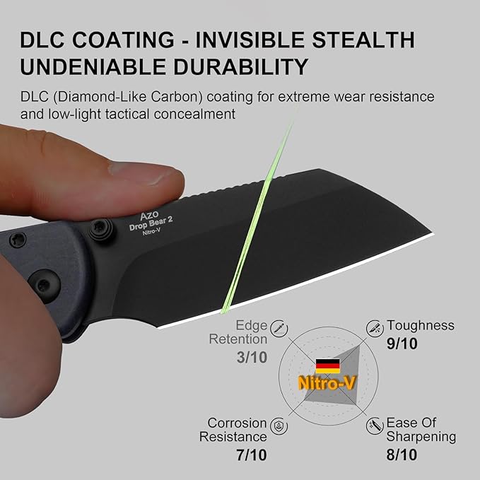 Kizer Drop Bear 2 Pocket Knife, 2.96" Nitro-V Sheepsfoot Blade Folding Knife with Blue Richlite Handle, Button Liner Lock EDC Knives with Jimping on Spine for Men Women V3619.2CS1