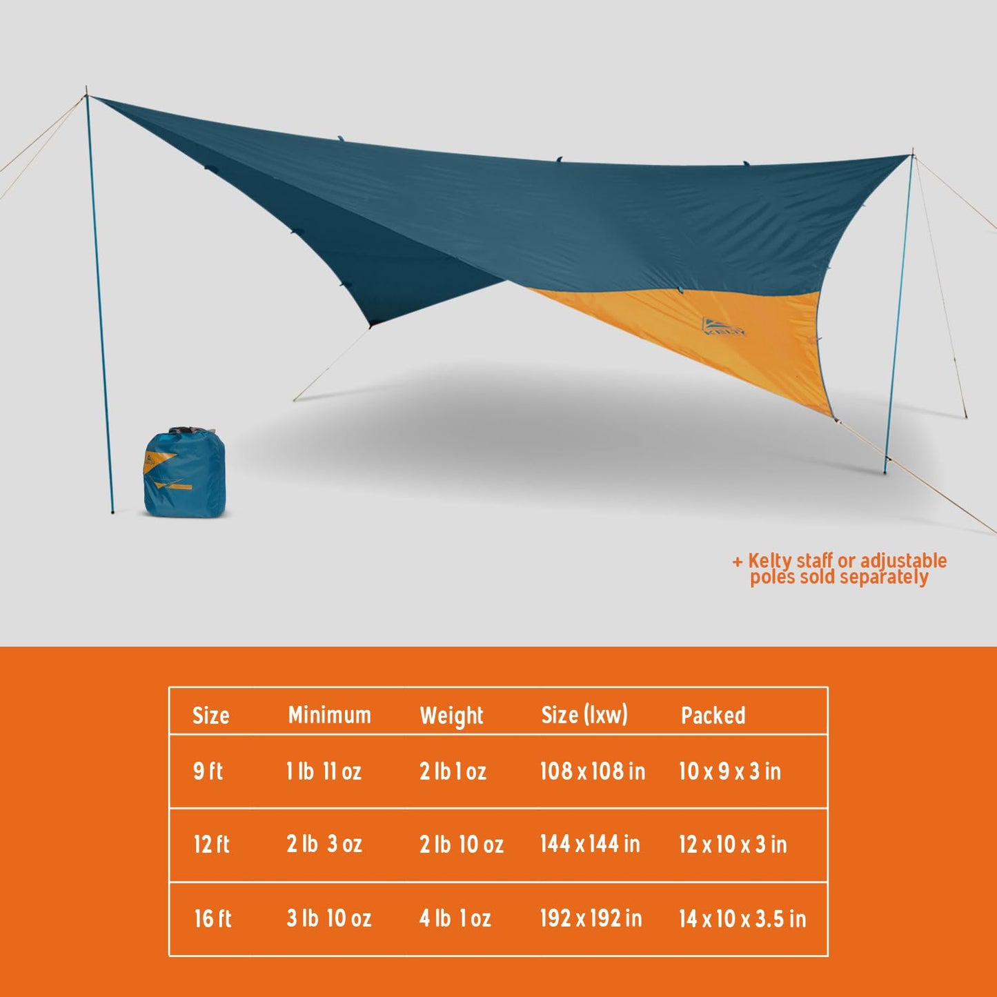 Kelty Noah’s Tarp Sun Shelter and Multi-Use Awning Rainfly, Portable Canopy UV Protection