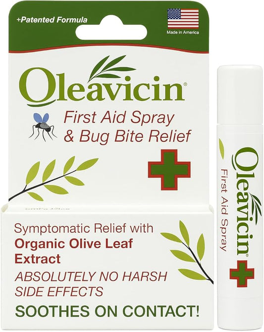 First Aid Spray & Bug Bite Relief for Use on Minor Skin Irritations | Soothing Comfort | Patented Formula | Olive Leaf Extract | Natural | 0.17 oz (5ml) (20)