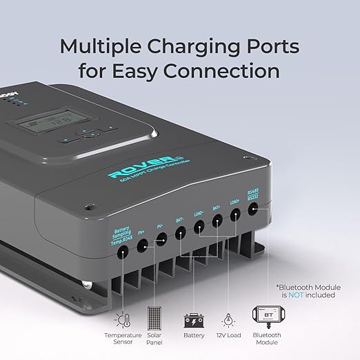 Renogy Solar Charge Controller 60A 12V24V36V48V DC Input Auto Parameter MPPT Charge Controllers for Solar Panels Adjustable LCD for Gel Sealed Flooded Lithium Battery