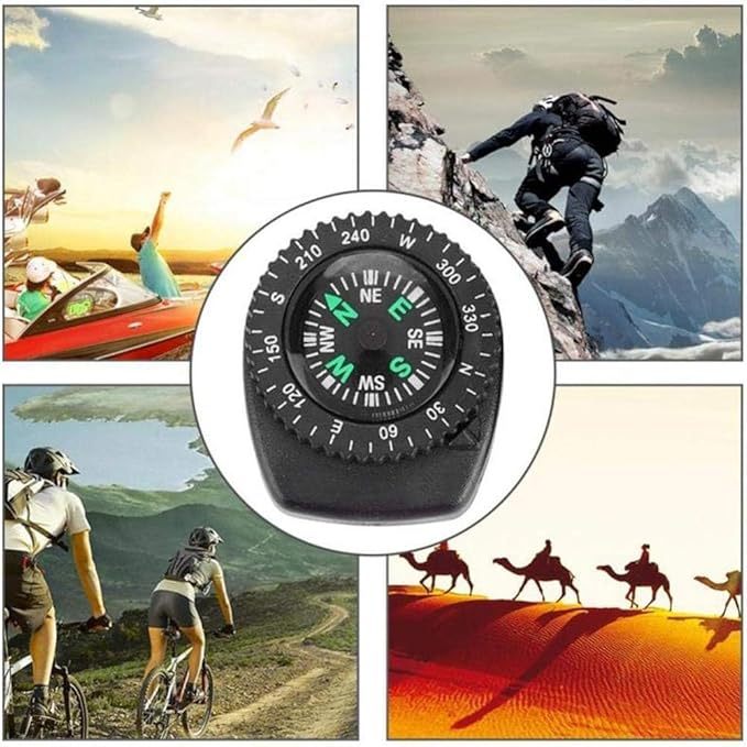 Mini Black Button Navigation Device - Compact Survival Compass for Hiking, Camping, Boating - Liquid-Filled Pocket Compass for Trekking, Wristband Navigation Tool, Essential Outdoor Gadget