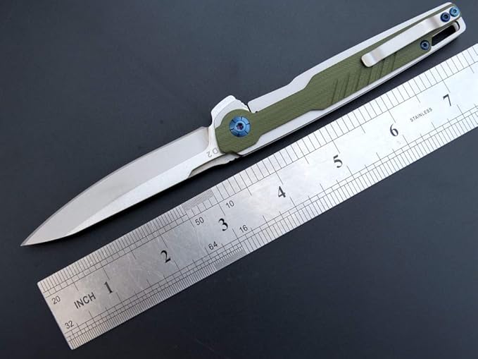 Eafengrow EF942 EDC Folding Knife, D2 Steel Blade Titanium Plating & G10 Handle,Pocket Clip with Frame Lock EDC Pocket Flipper Knife for Camping Hiking Survival Outdoor(Green)