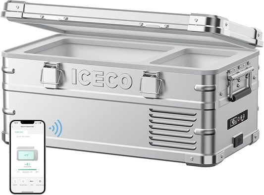 ICECO APL20 12 Volt Refrigerator, 21 Qts Aluminum Portable Freezer, Electric Cooler with SECOP Nano Compressor, Single Zone Car Fridge for Travel, Camping, -4℉~68℉, Powered by AC/DC or Solar