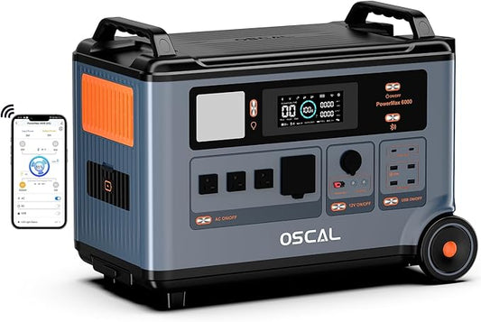 OSCAL 6000W Solar Generator PowerMax 6000, 120V/240V Solar Power Station with 4 AC Outlets (9000W Peak), 1.2H Full Charging, APP Control Emergency Power Station for Home, Camping & RVs 002