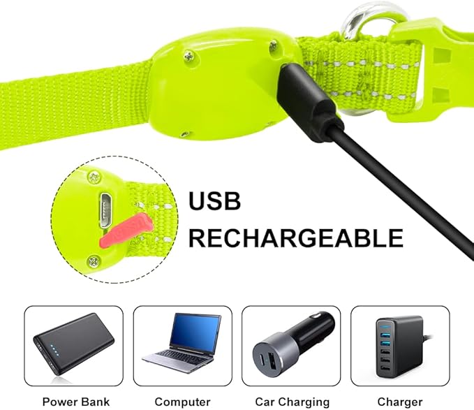 Light Up Dog Collar for Small Dogs - Rechargeable Puppy Collars Glow in The Dark LED Dog Collar Lights for Night Walking（X-Small, Green）