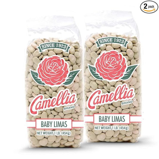 Camellia Brand Dried Baby Lima Beans – Premium Small White Butter Beans for Southern Cooking, Succotash, Soups, Stews, and Healthy Vegetarian Meals – Non-GMO, Gluten-Free, High Protein 1 Pound (Pack of 2)