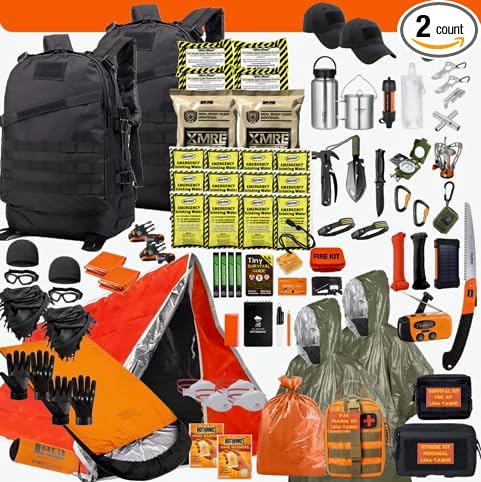 72 Hour Survival Kit - 291 Pieces Survival Gear and Supplies - 45L Go Bag Emergency Backpack, First Aid, Water Filter, Tools, Tent, Camping Essentials, Emergency Preparedness - The Alpha