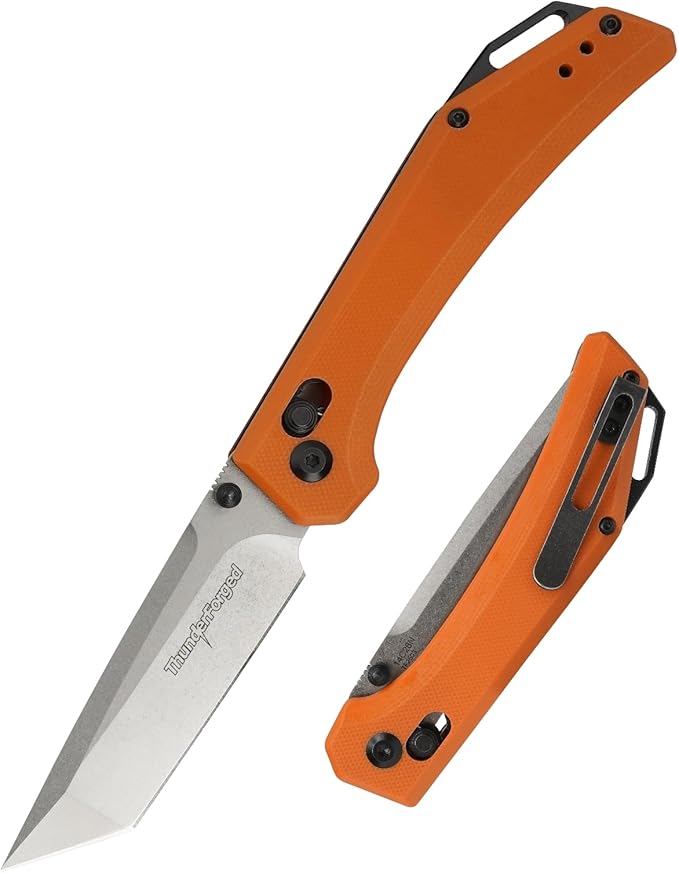 ThundeForged Camping Folding Knife - EDC Folding Knife with Crossbar Lock, 14C28N Steel Blade, Orange G10 Handle Lightweight Tactical Pocket Knife for Camping Outdoor Survival Hiking