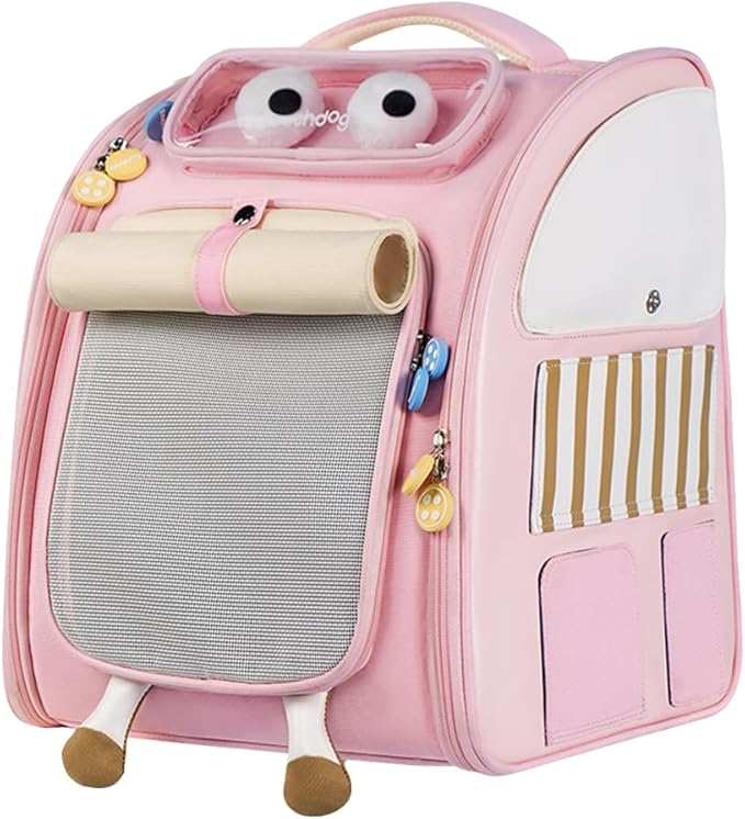 Pet Carrier Backpack, Dog Backpack with Waterproof Pu Leather, Cat Backpack with Breathable Mesh, Pet Bag Suitable for Climbing, Hiking, Traveling(Pink)