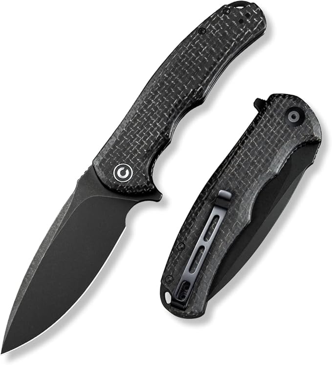 CIVIVI Folding Pocket Knife- Praxis Flipper Liner Lock Knife, 3.75" Black Stonewashed Blade with Micarta Handles, Reversible Clip for Everyday Carry Outdoor Use C803G