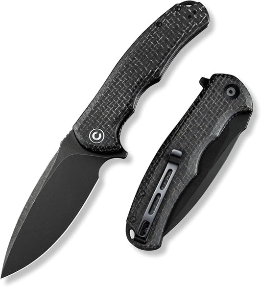 CIVIVI Folding Pocket Knife- Praxis Flipper Liner Lock Knife, 3.75" Black Stonewashed Blade with Micarta Handles, Reversible Clip for Everyday Carry Outdoor Use C803G