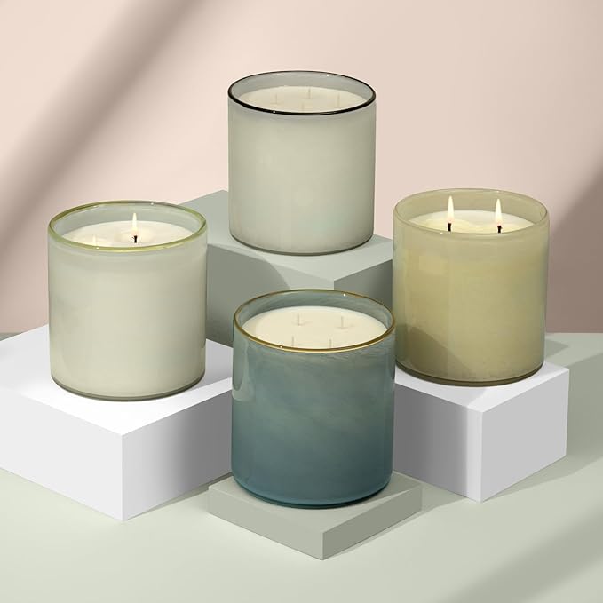 LAFCO New York Luxe 4-Wick Candle, Feu de Bois - 86 oz - 200-Hour Burn Time - Reusable, Hand Blown Glass Vessel - Made in The USA