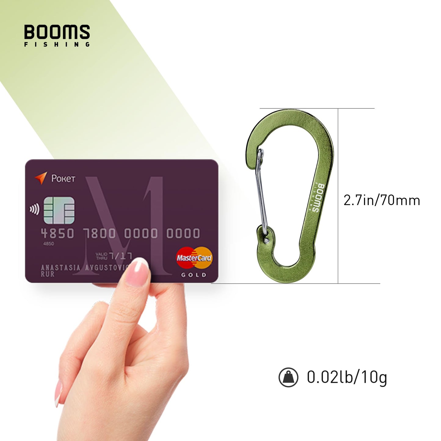 Booms Fishing CC5 Multi-Use Carabiner Clips, 10 Pack 2.7" Small Caribeener Clips, Mini Keychain