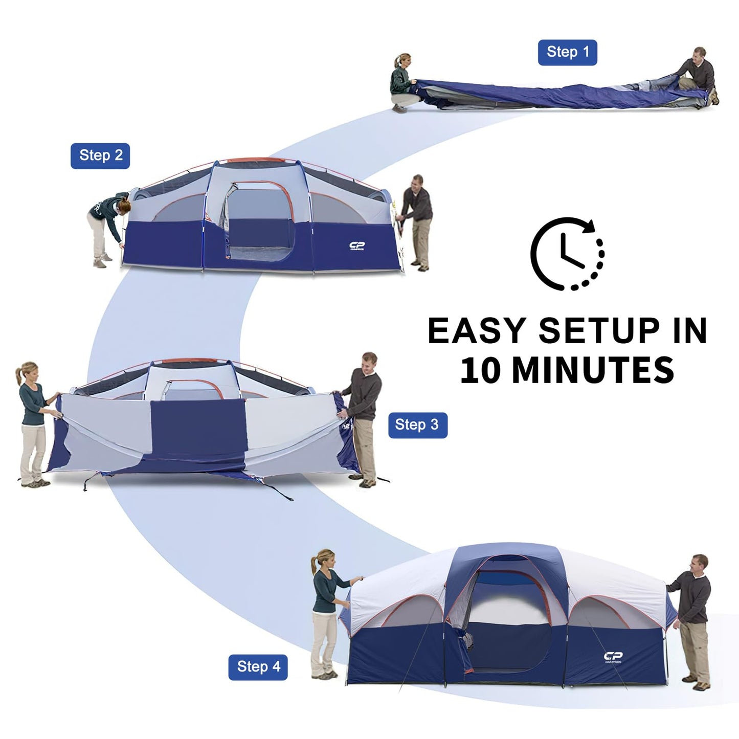 CAMPROS CP 8 Person Camping Tent, Room Divider, Rainfly, Weather Resistant