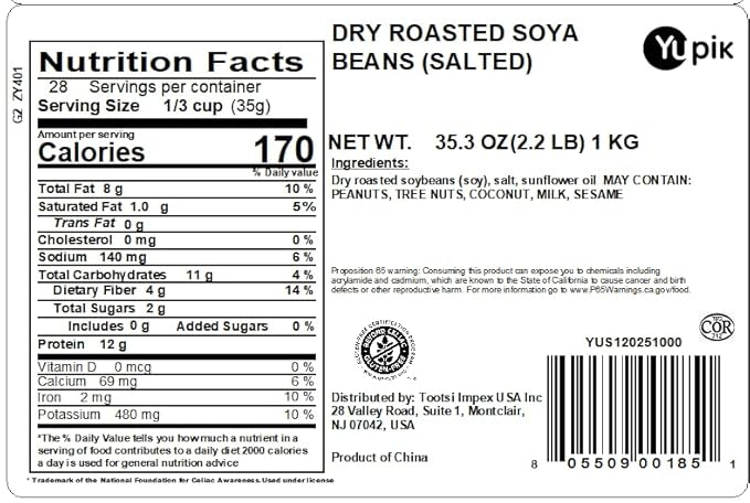 Yupik Beans, Salted Dry Roasted Soya, 2.2 Pound (Pack of 2)