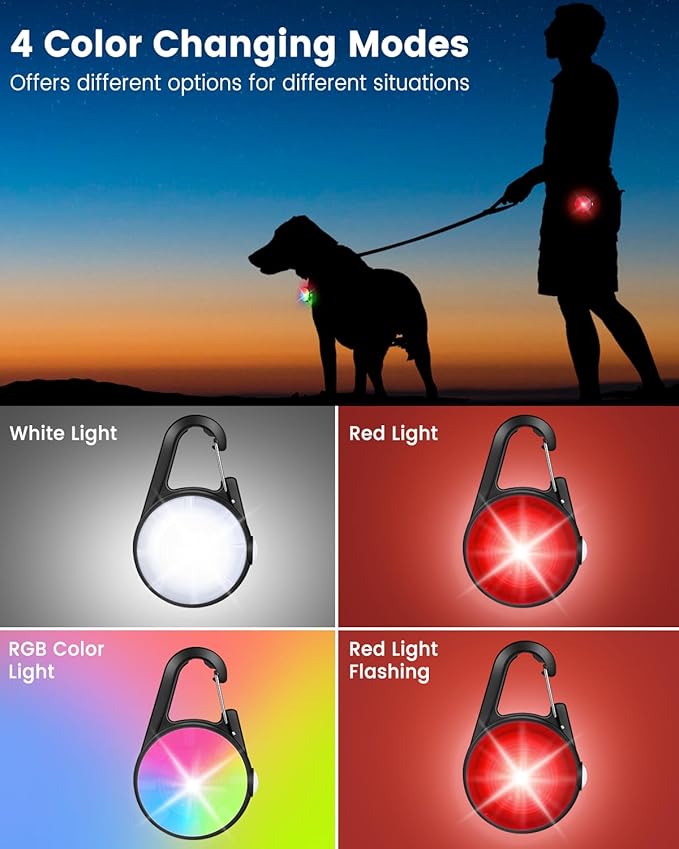 2 Pack Dog Collar Light, Rechargeable Dog Lights for Night Walking Clip On, 4 Modes Waterproof LED Collar Charm for Nighttime Running, Cycling, Pet Camping Essentials (Black)