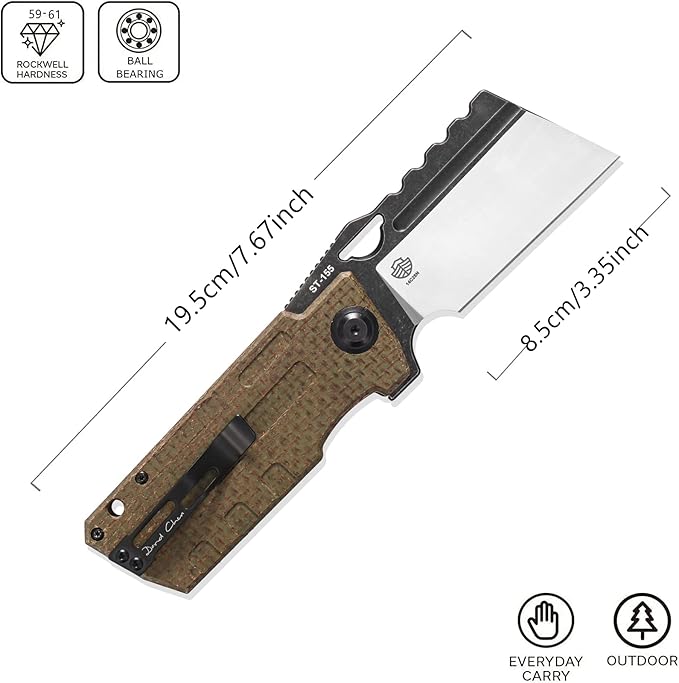 Sitivien ST155 Folding Knife,Sandvik 14C28N Steel Blade,Micarta Handle EDC Tool Knife Pocket Knife for Fishing,Camping,Hiking(Green) …