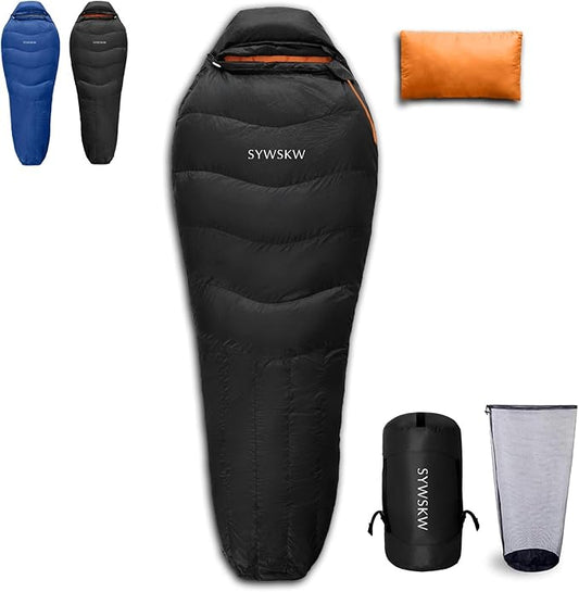 Down Sleeping Bag with Pillow, Lightweight Wide Sleeping Bag (86.6 in x 33.5 in) for Adults Backpacking,Hiking and Camping Outdoor with YKK Two-Way Zipper,680FP Duck Down
