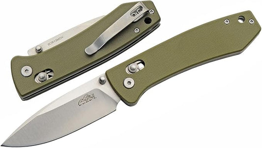 Rite Edge Premium Folding Pocket Knife - 4.25" Stainless Steel Blade, G10 Handle, Belt Clip, Camping Folder, Outdoor Utility, Father's Day Gift - Green