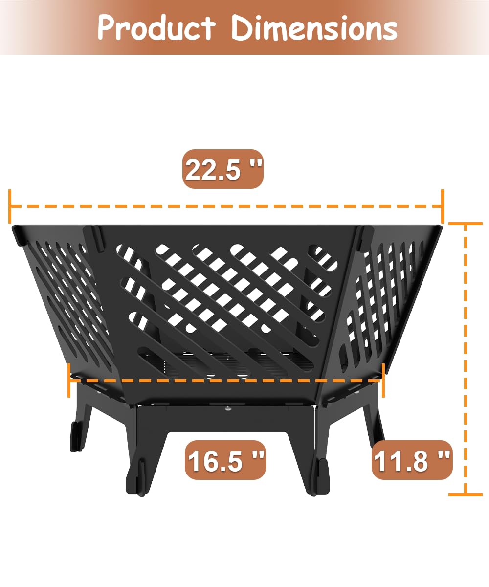 Waaliji 22.5 Inch Portable Hexagon Fire Pit with Travel Bag — Smokeless Patented Design Outdoor