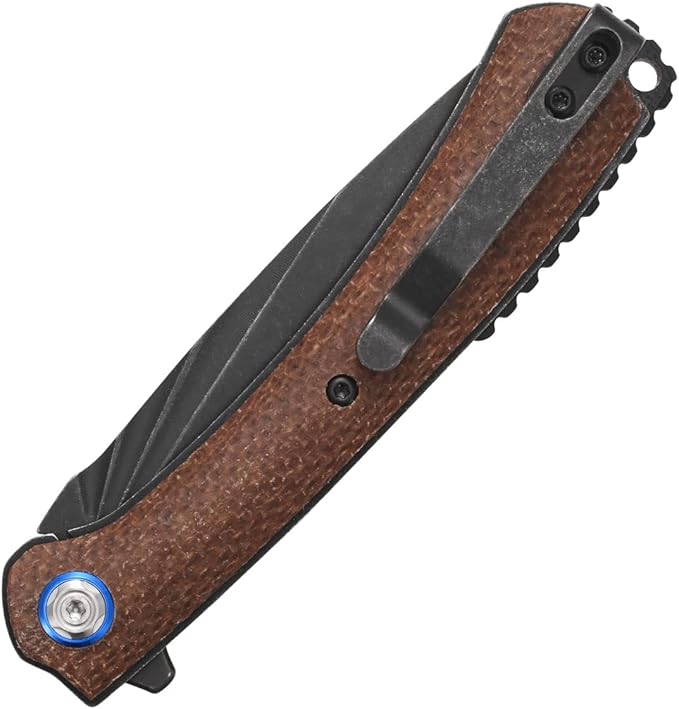 Sitivien ST144 Folding Knife,Black Stonewashed 14C28N Steel Blade,Micarta Handle Pocket Knife for Outdoor EDC Camping,Survival,Hiking,Fishing(Brown)