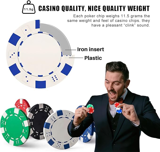 100PCS White Casino Poker Chips Set, 11.5 Gram Plastic Clay Blank Game Chips for Poker Card Games Texas Holdem Blackjack Gambling (with Gift Box)