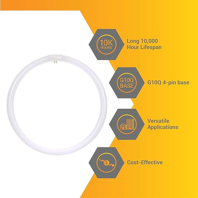 Diodesy- 16 Inch T9 Round Circline Fluorescent Light Bulb 40W 2600 Lumens 4100K Cool White G10Q 4-Pin Base Rohs Compliant Pack of 2- Replacement Fluorescent Circular Tube Lamp for Ceiling Lights