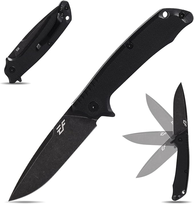 Eafengrow EF223 Folding Knife D2 Blade with G10 Handle Multi Pocket Knife Survival Outdoor Camping Survival (black)