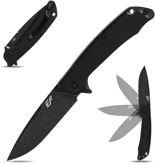 Eafengrow EF223 Folding Knife D2 Blade with G10 Handle Multi Pocket Knife Survival Outdoor Camping Survival (black)