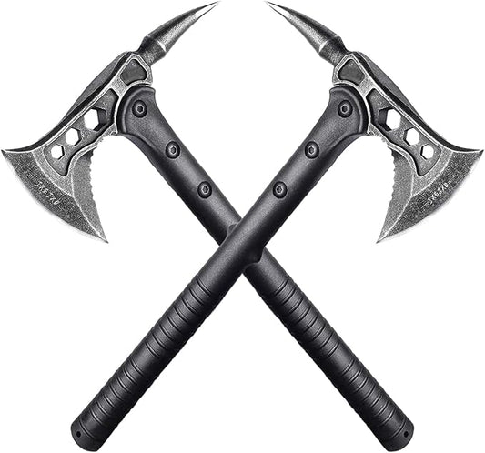 JXE JXO Camping Axe, Throwing Tactical Tomahawk with Spike, Survival Hatchet with Sheath, Nylon Fiber Handle for Outdoor Survival Hiking Camping （2 Pack）