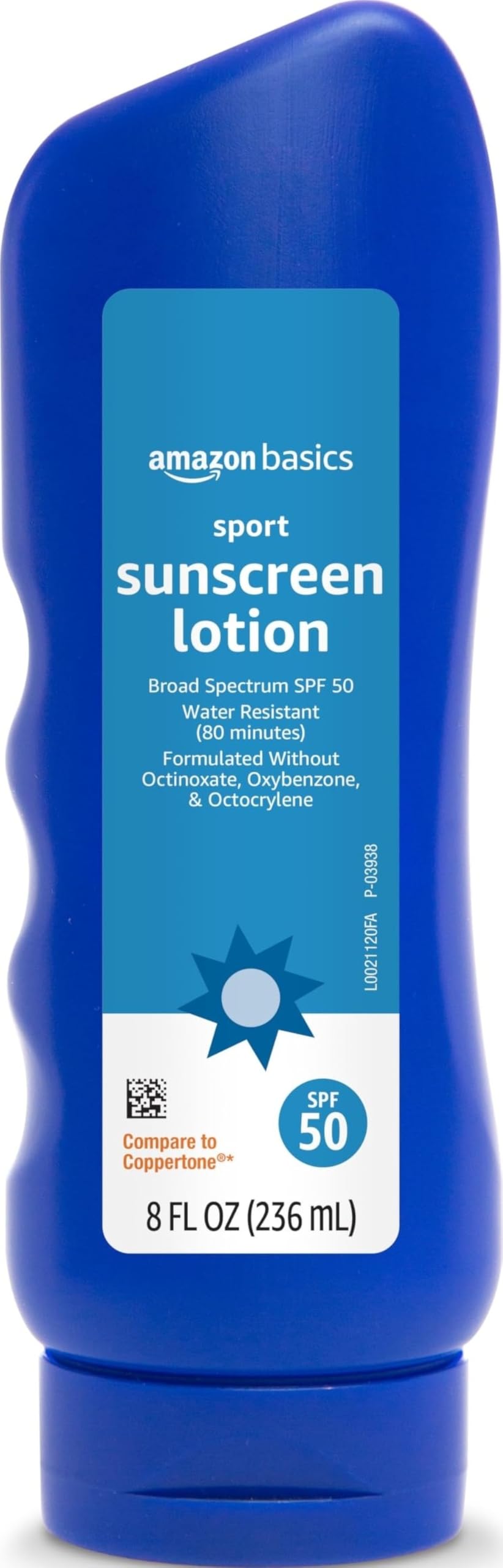Amazon Basics Sport Sunscreen Lotion SPF 50, Water Resistant (80min), Formulated without Octinoxate