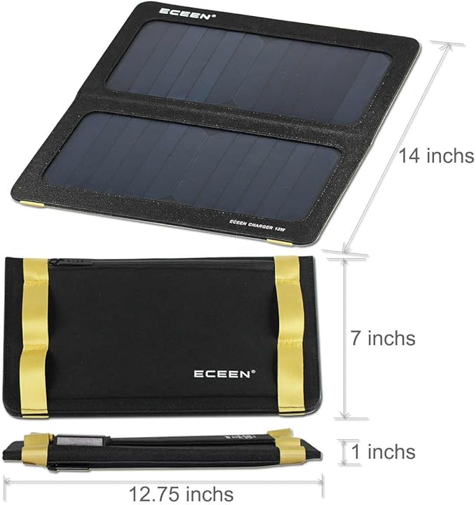 Solar Phone Charger for iPhone, ECEEN 13W Portable Solar Charger with Kickstand for iPhones, Smartphones, Tablets, GPS Units, Speakers, Gopro Cameras, and Other Devices Camping Gadgets Emergency Kit
