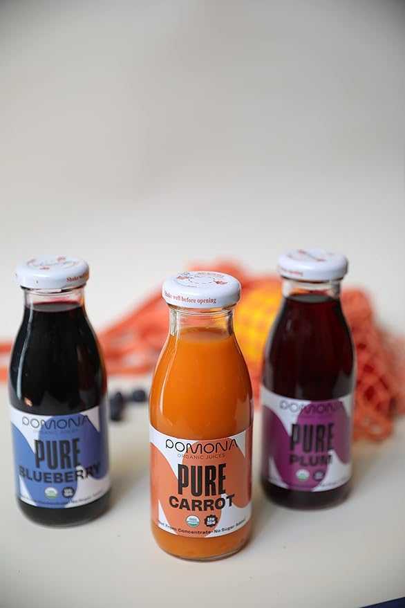 Pomona Organic Juices Pure Blueberry Juice, Cold Pressed Organic Juice, Non-GMO, No Sugar Added, Not from Concentrate, Gluten Free, Kosher Certified, Preservative Free, 8.4 Ounce (Pack of 12)