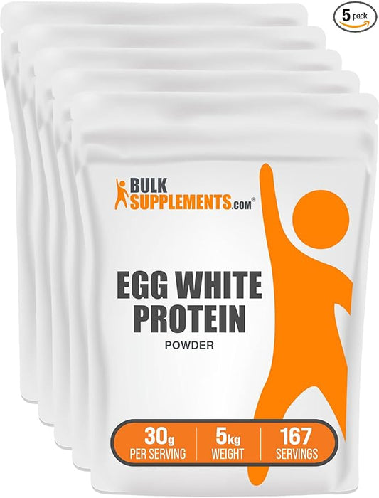BulkSupplements.com Egg White Protein Powder - Egg White Powder, Lactose Free Protein - Unflavored & Dairy Free, 30g per Serving, 2.2. Pound (Pack of 5)