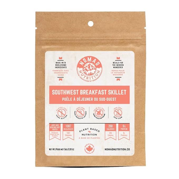 Nomad Nutrition Southwest Breakfast Skillet | Instant Freeze Dried Backpacking & Camping Food | Plant-Based, Non-GMO Hiking Meals with High-Energy, Vegan, Gluten-Free | 56g - 2 Pack
