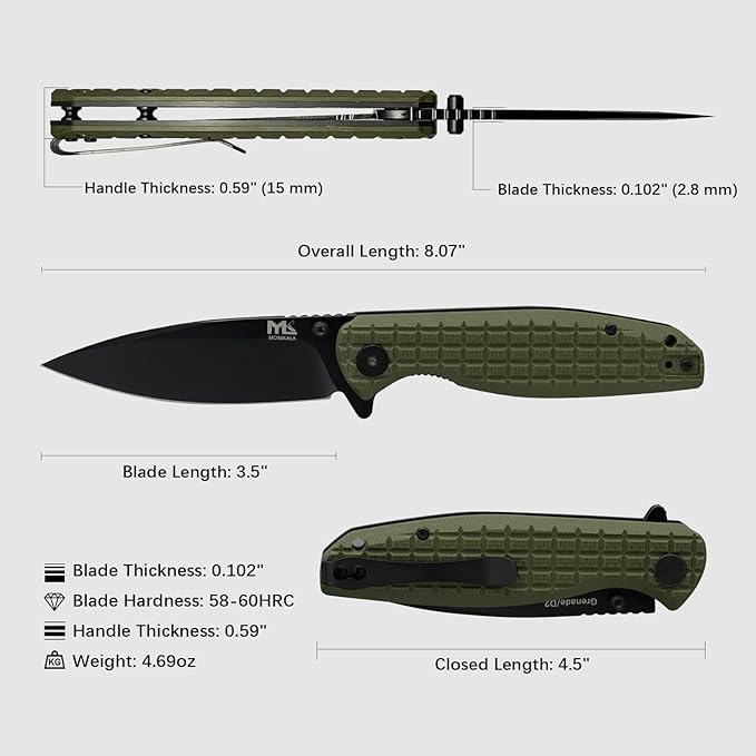 Folding Knife – 3.5-inch D2 Steel Folding Pocket Knife G10 Handle One-Handed Opening and Closing Ceramic Ball Bearings Deep Pocket Clip Suitable for Outdoor EDC (green)