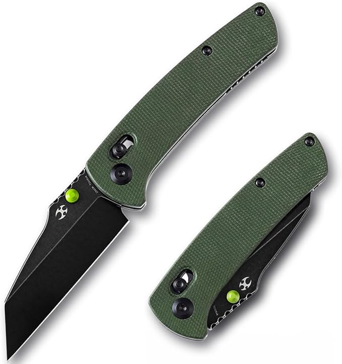 KANSEPT MainStreet Pocket Folding Knive,3.36''Black Ticn Coated 154CM Sharp Steel Blade,Green Micarta Handle with Axis Lock and Thumb Stud,Perfect Clip for Camping Hiking Fishing Everydaycarry T1015v6