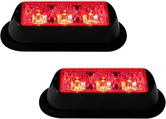 YM E-Bright 2-Pack Red 3 LED Car Flash Light DRL Truck Emergency Strobe Flash Warning Light 12-24V