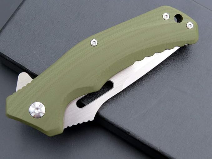 Eafengrow EF908 Pocket Knife Sanding Finished D2 Steel Blade G10 Handle Pocket Clip and Liner Lock with Titanium Coating Tactical Camping Survival Tool Knives (GREEN)