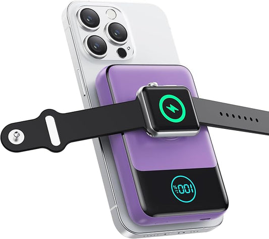 Magnetic Portable Charger for iPhone, 3-in-1 10800mAh Qi2 15W Wireless Power Bank with iWatch Charger,30W PD Fast Charging USB-C LCD Display Battery Pack for Magsafe,iPhone 17/16/15/14/13, Apple Watch