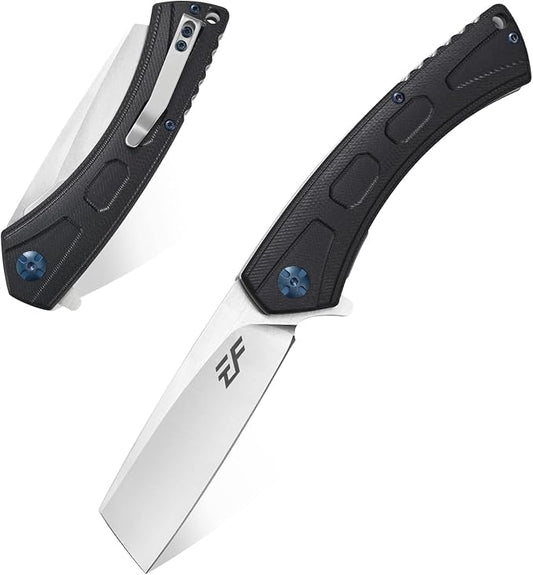 Eafengrow EF931 Pocket Knife D2 Steel Blade Outdoor Tool Knives G10 Handle Pocket Clip EDC Knife for Camping Survival and Outdoor (black)