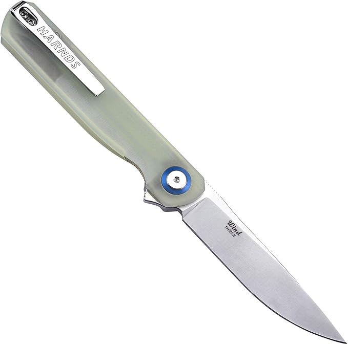 Wind Pocket Knife Flipper Sandvik Steel G10 Handle Folding Knife Ball Bearing with 2-Position Clip for Camping Survival and EDC (Transparent Cyan)