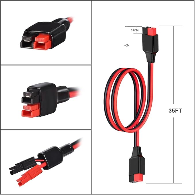 12AWG 35FT Anderson Extension Cable 2 6 10 20 35 50FT Solar Extension Cable Anderson Connector for Portable Power Station Solar Generator Solar Panel (35FT)